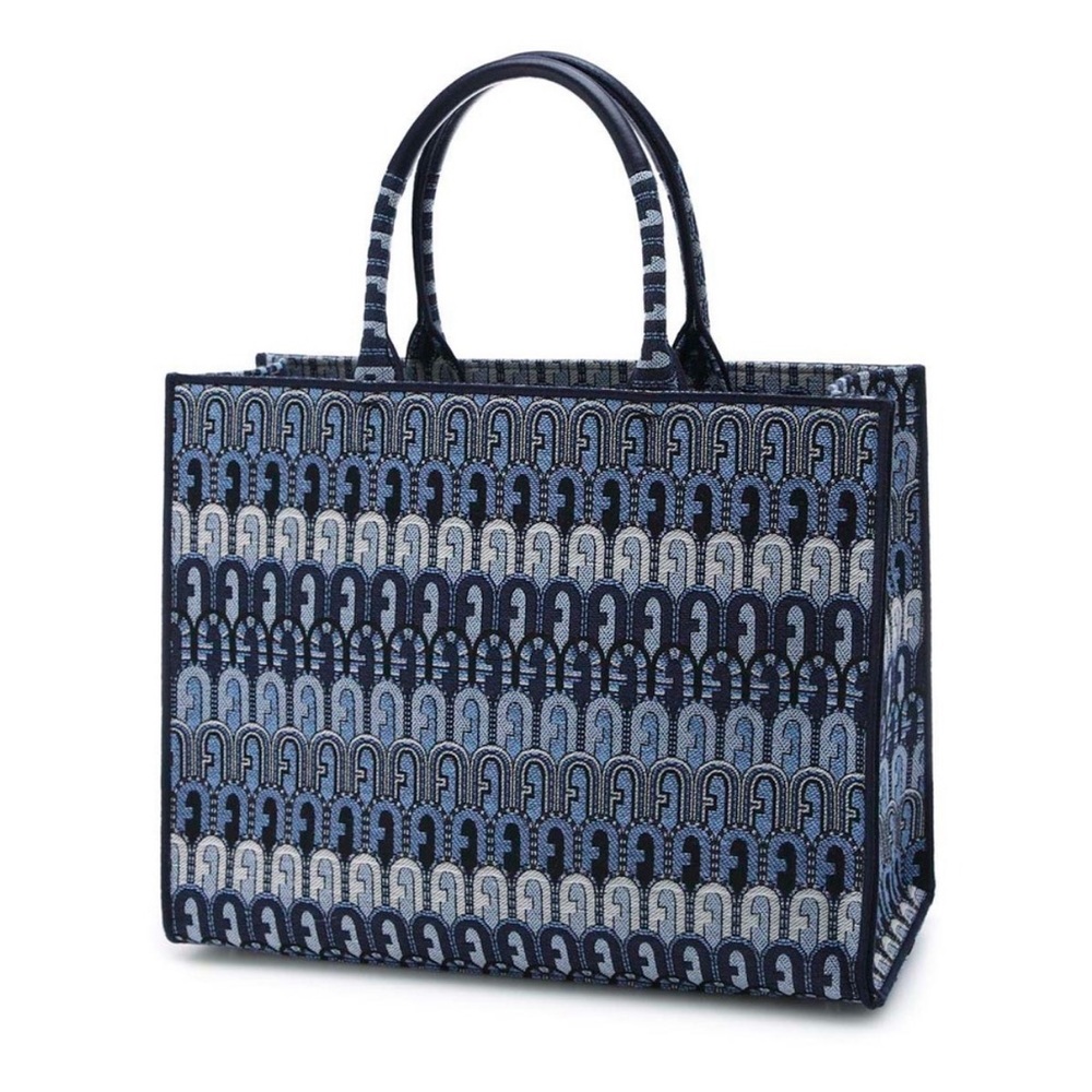 Furla Opportunity large tote with leather details in blue pattern canvas